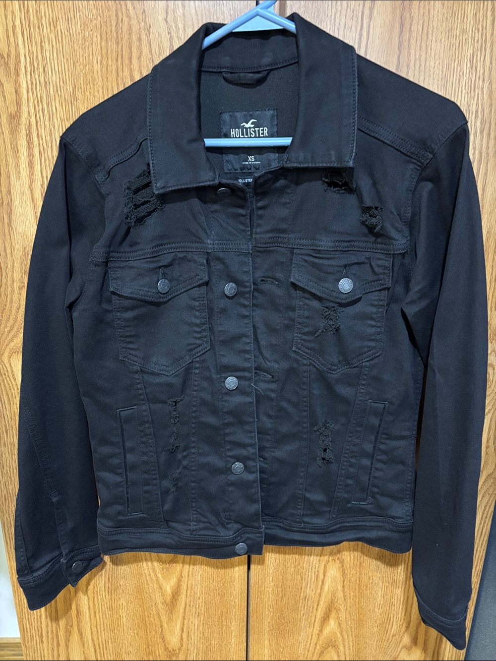Hollister Black Distressed Trucker Jean Jacket